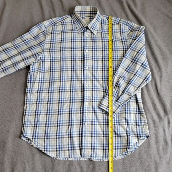 BRIONI Dress Shirt Mens Medium Blue Plaid Cotton Quiet Luxury Made In Italy - Picture 2 of 14